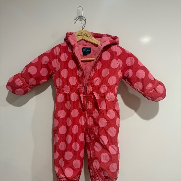 Mini Boden Fleece Lined Snowsuit Red and Pink Polka Dot Snowsuit